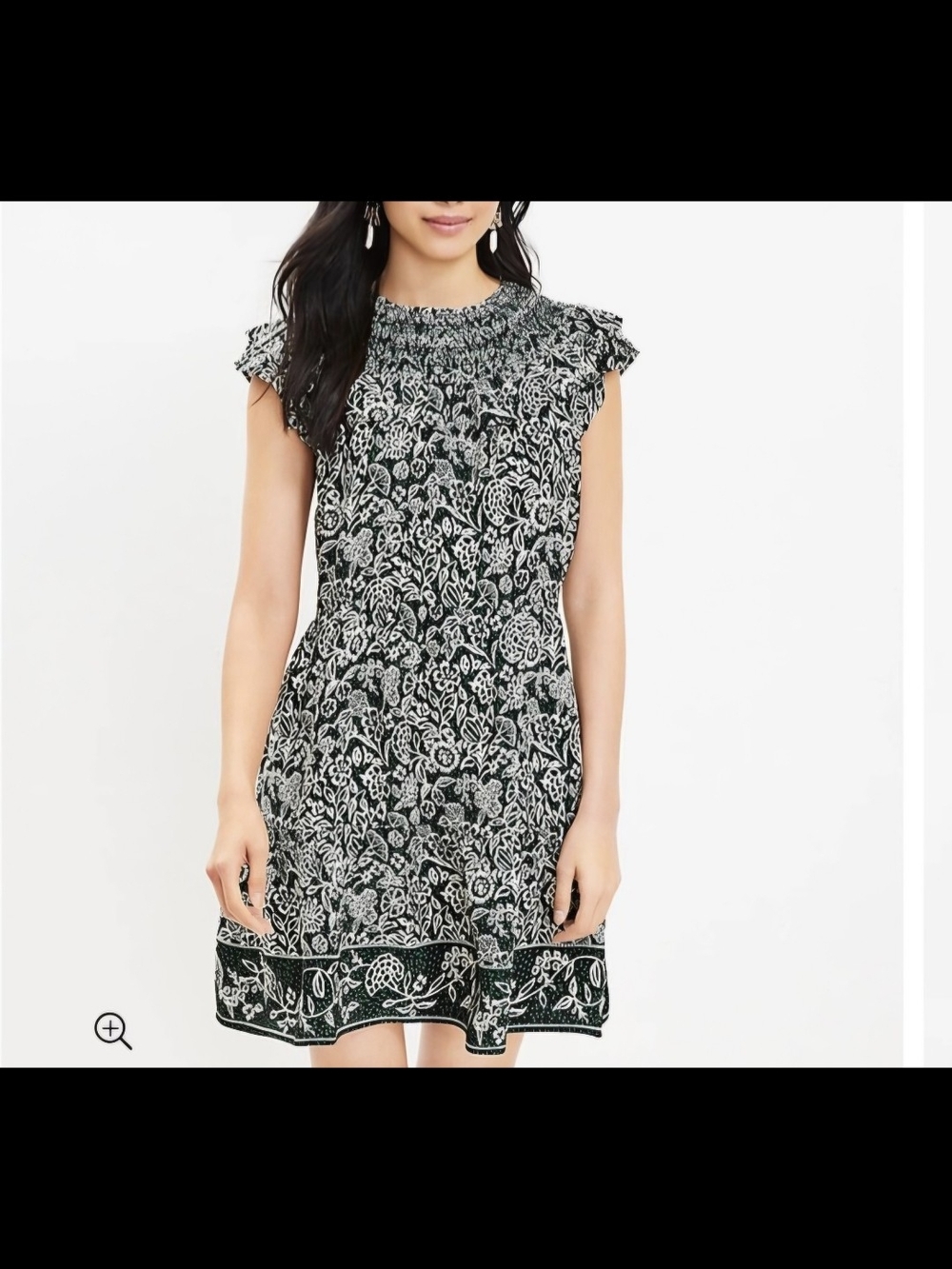 NWT LOFT Green and White Floral Smocked-Neck Mini Dress-S